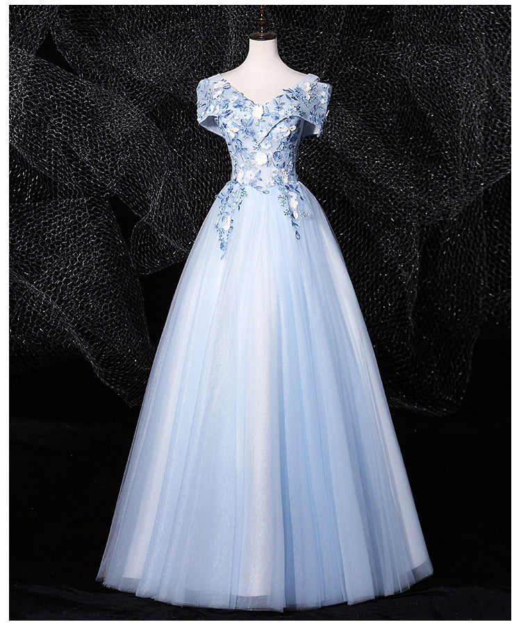 Sky Blue off-the-Shoulder Gown 2024 New Bel Canto Solo Pettiskirt Long Slimming Slim Fit Stage Skirt