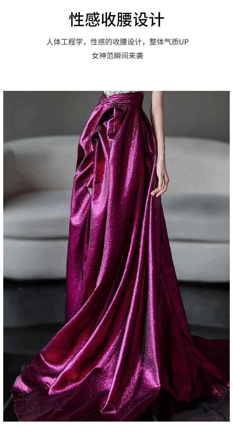 Halter Evening Dress 2024 New High Sense Heavy Industry Beads Banquet Temperament Host Bride Engagement Toast Clothing
