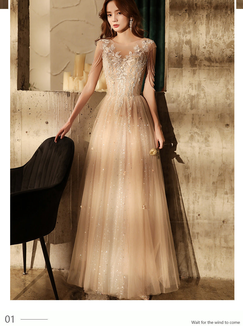 Shoulder Tassel Evening Dress 2024 New Banquet Long Elegant Sexy Socialite Dignified Annual Meeting Host Dress