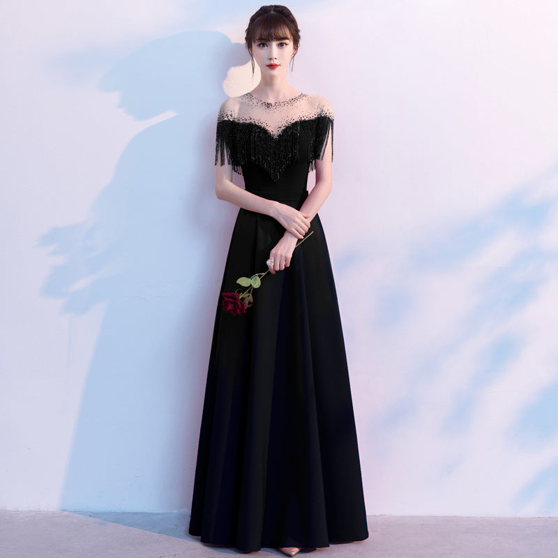 Evening Dress Black Sequin Socialite Dress Host Banquet Dress H2839