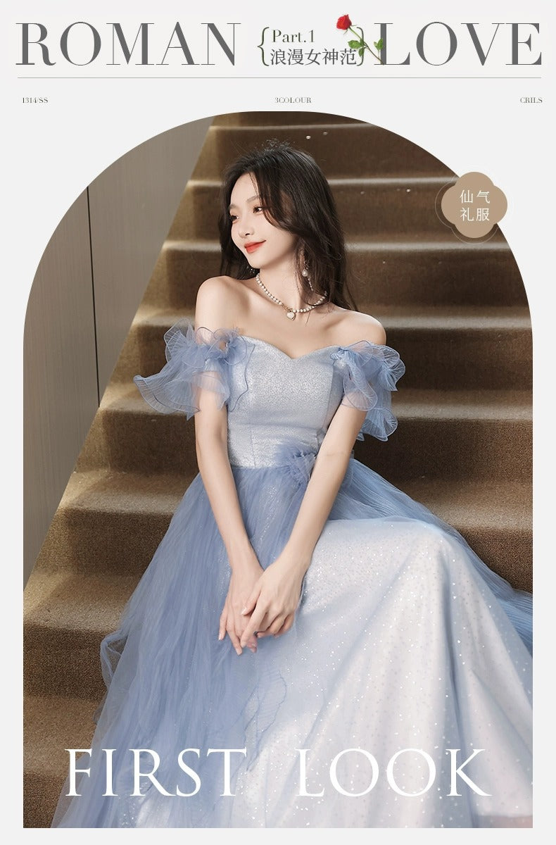 Blue Evening Dress for Women 2024 New High-Grade Fairy Graduation Host Art Exam High-End Affordable Luxury Niche French Style