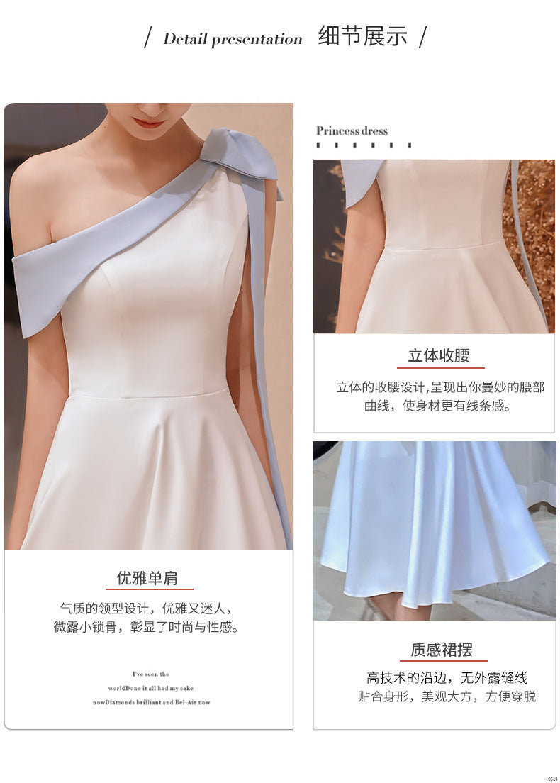 White One Shoulder Little Evening Dress Dress Women's Engagement Birthday Party Usually Wear Light Luxury Minority Light Luxury Art Student