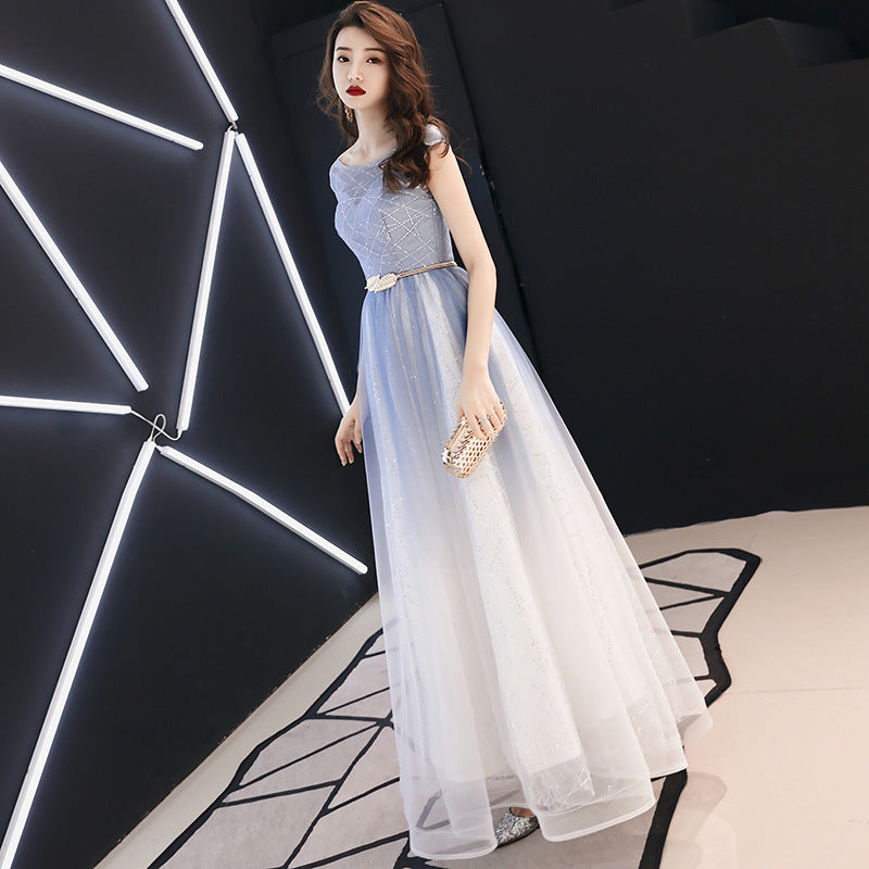 Starry Sky Gradient Banquet Evening Dress for Women 2024 New High-End Elegant Art Exam Host Long Slimming Dress