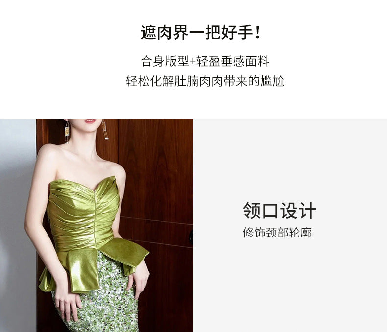 New Chinese Style Morning Gowns Women's 2024 New High-Grade Green Toast Dress Light Luxury Minority Bride Engagement Evening Dress