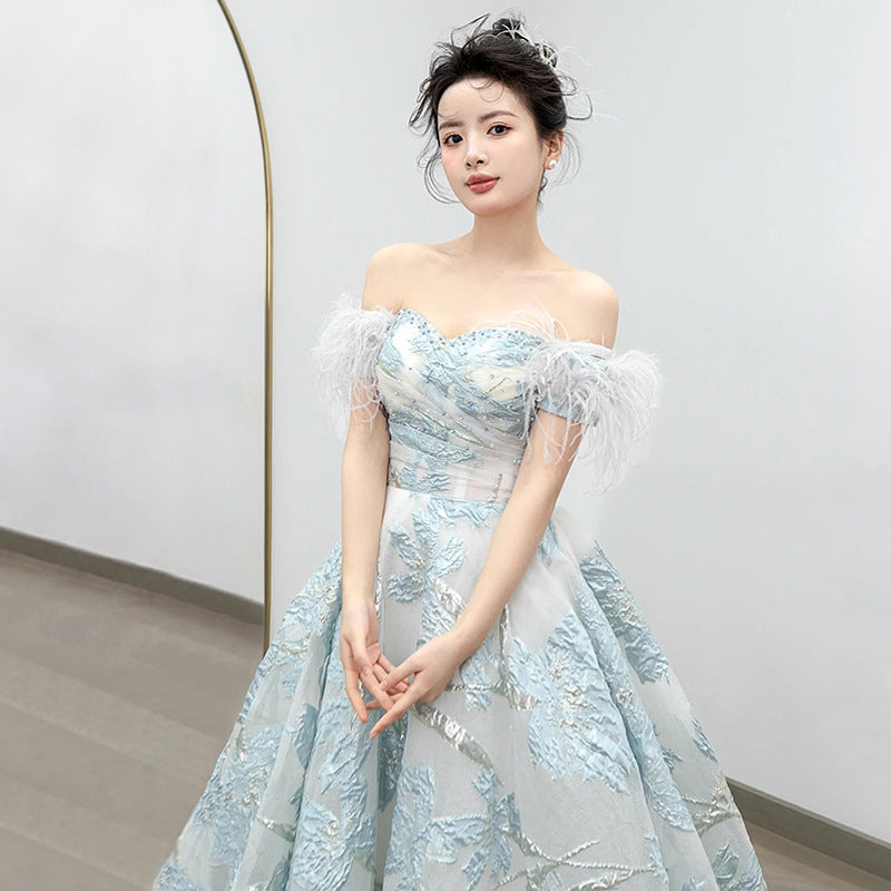 Princess on the Run Toasting Dress Female Bride High-End Affordable Luxury Niche Fairy Adult Ceremony off-Shoulder Banquet Evening Dress Dress