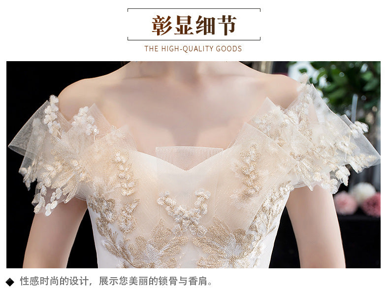 Wedding Dress Bridal New French Style Floor-Length Simple Forest Style Slimming Off-Shoulder Studio Light Wedding Dress H25