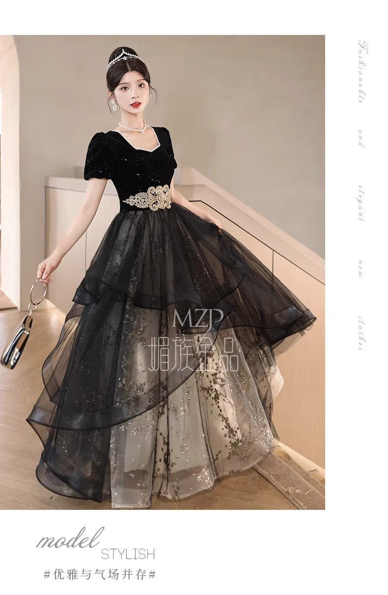 Black Evening Dress for Women 2024 New Banquet Long Sleeve French Summer Vocal Music Art Test Dress Light Luxury Minority High-End