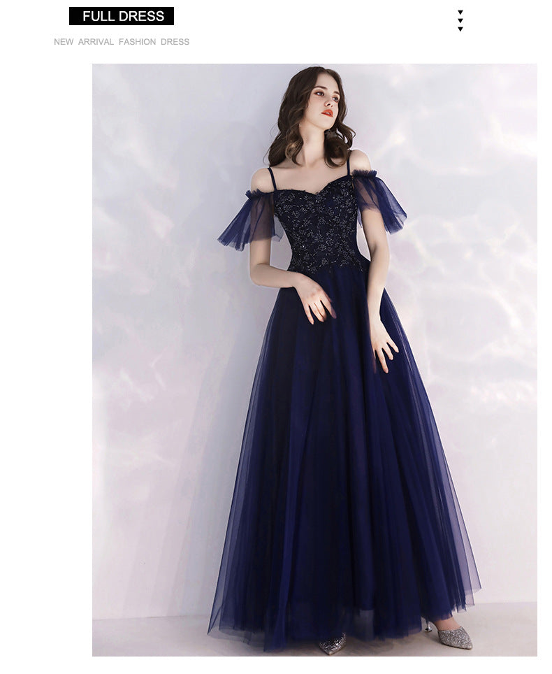 Evening Dress Women's Simple and Elegant Autumn Elegant Long Banquet Sling Host's Dress Dress Toast Dress