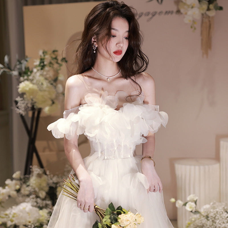 White Evening Dress Women's French Style High Sense High-End Affordable Luxury Niche Birthday Mori Style Wedding Dress Adult Princess on the Run