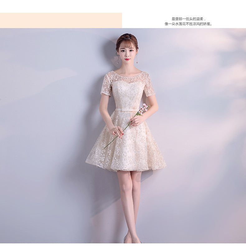Champagne Color Evening Dress New Spring Elegant Socialite Annual Meeting Short Dress for Women