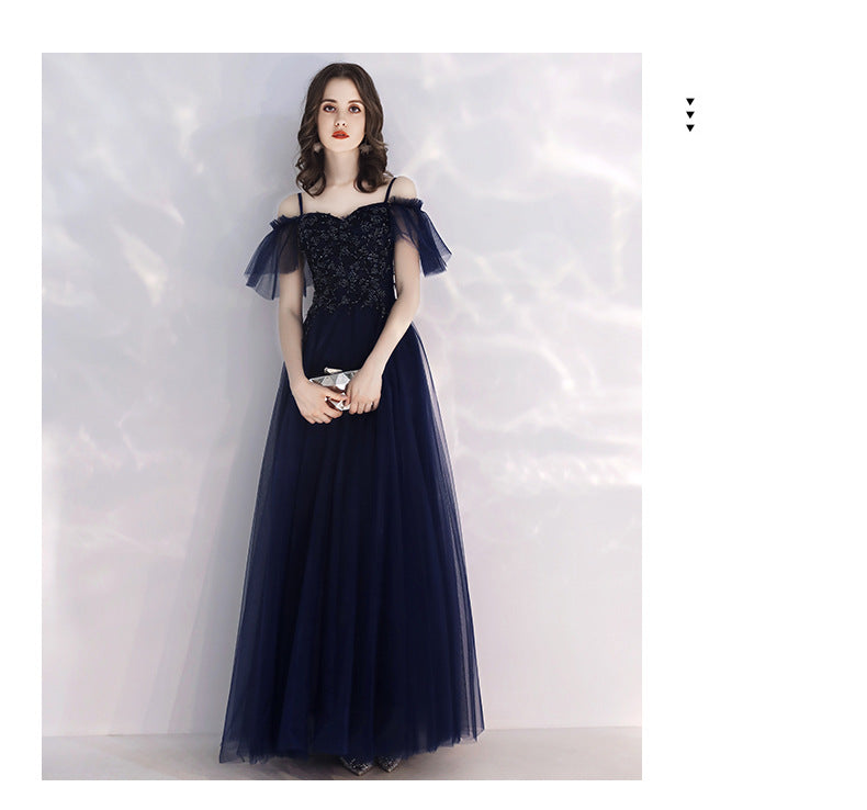 Evening Dress Women's Simple and Elegant Autumn Elegant Long Banquet Sling Host's Dress Dress Toast Dress