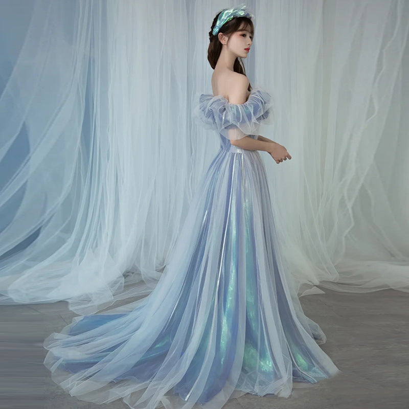 Haze Blue Fairy Evening Dress for Women Banquet Host Socialite Birthday New Elegant Dignified Evening Party Dress