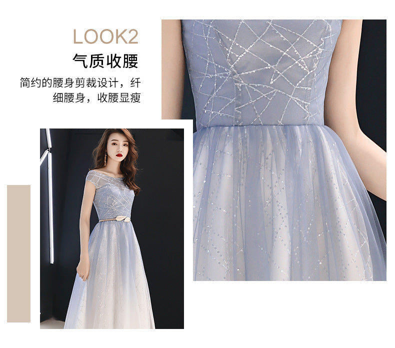 Starry Sky Gradient Banquet Evening Dress for Women 2024 New High-End Elegant Art Exam Host Long Slimming Dress