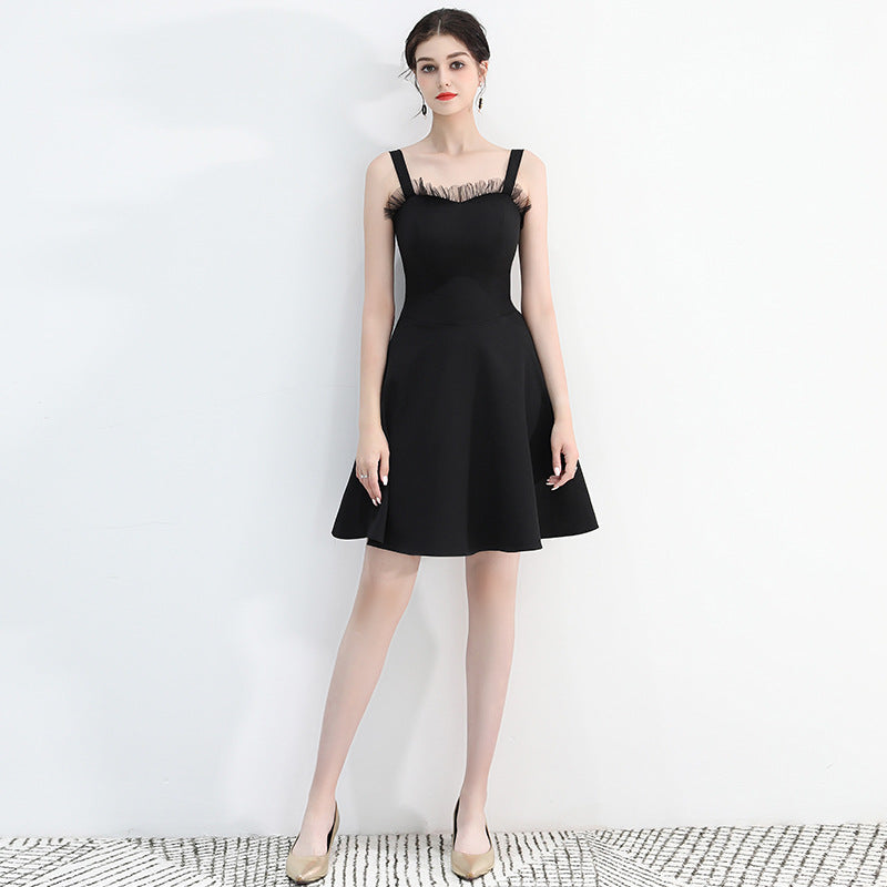 Black Evening Dinner Suit Women's 2024 New Spring Summer Slimming Short Dress Socialite Gathering Dress Banquet