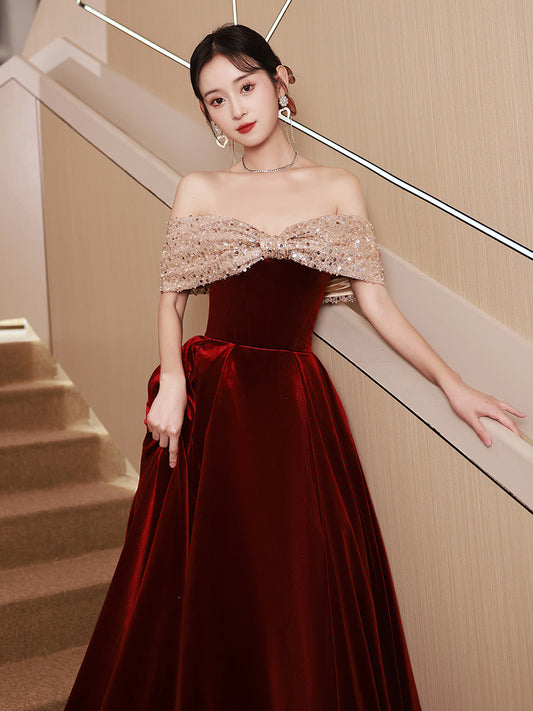 Western Style Clothing Dresses Bridal Summer Wine Red off-Shoulder Fashion Engagement Dress Women's Banquet Temperament Dress H98923