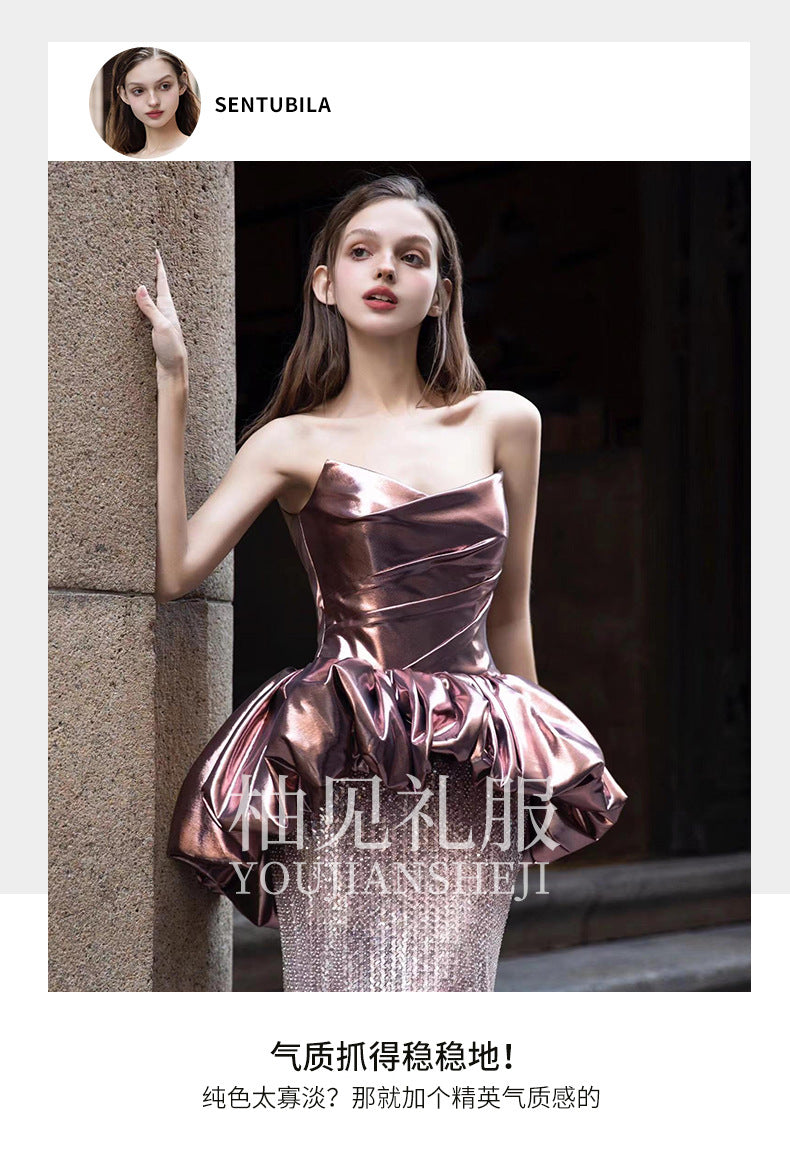 Fishtail Evening Dress Women's High-Grade Banquet Temperament Host Tube Top Bride Engagement Dress Toast Dress Autumn