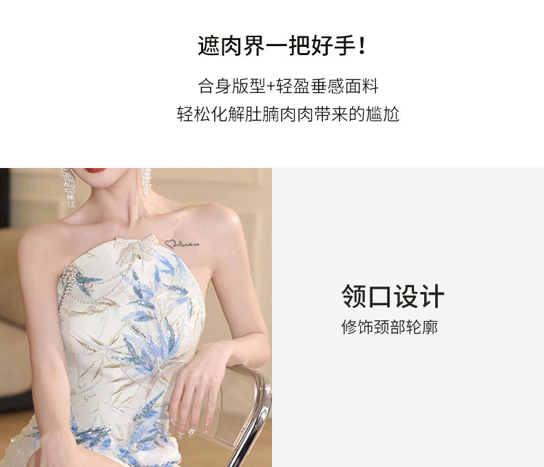 New Chinese Style Cheongsam Banquet Evening Dress Dress Women 2024 New High Sense Bride Engagement Toast Clothing Morning Gowns