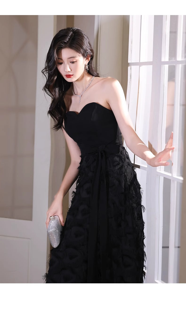 Black Tube Top Evening Dress for Women 2024 New Banquet Temperament Host Long Dress Student Art Exam 18-Year-Old Dress Autumn