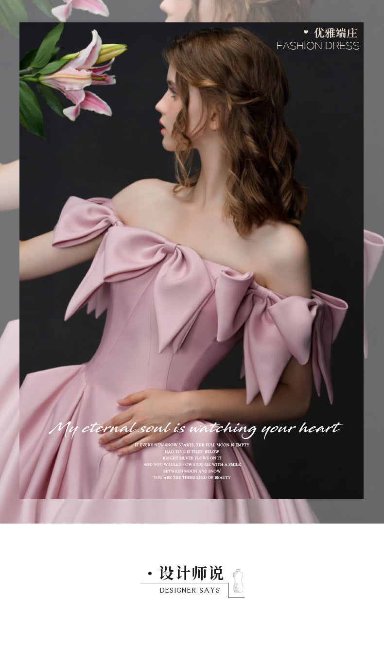 Pink Satin Annual Party Dress Women's 2024 New Banquet Host High-End Engagement Dress Toast Dress Bride