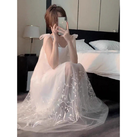 Streamer French Wedding Morning Gowns Female Bride High-End Sense Niche White Light Yarn Wedding Pajamas Morning Shot Dress