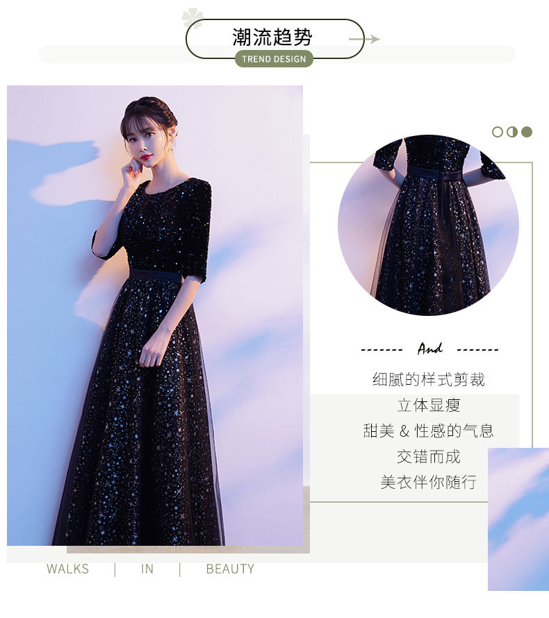 Banquet Evening Dress Dress Black Paillette Western Style Clothing Dresses H98923