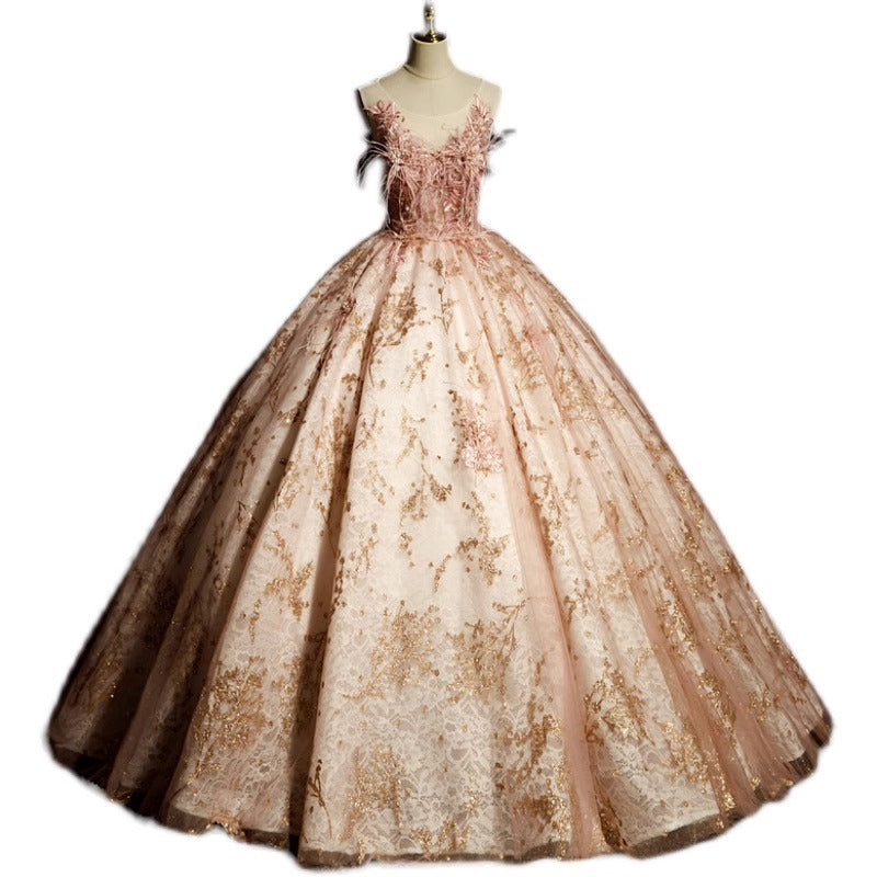 Evening Dress 2024 Autumn High-End Temperament Stage Solo Pettiskirt Vocal Music Art Test Dress Annual Meeting Female Host
