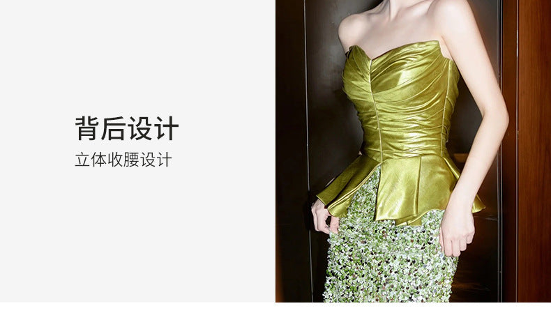 New Chinese Style Morning Gowns Women's 2024 New High-Grade Green Toast Dress Light Luxury Minority Bride Engagement Evening Dress