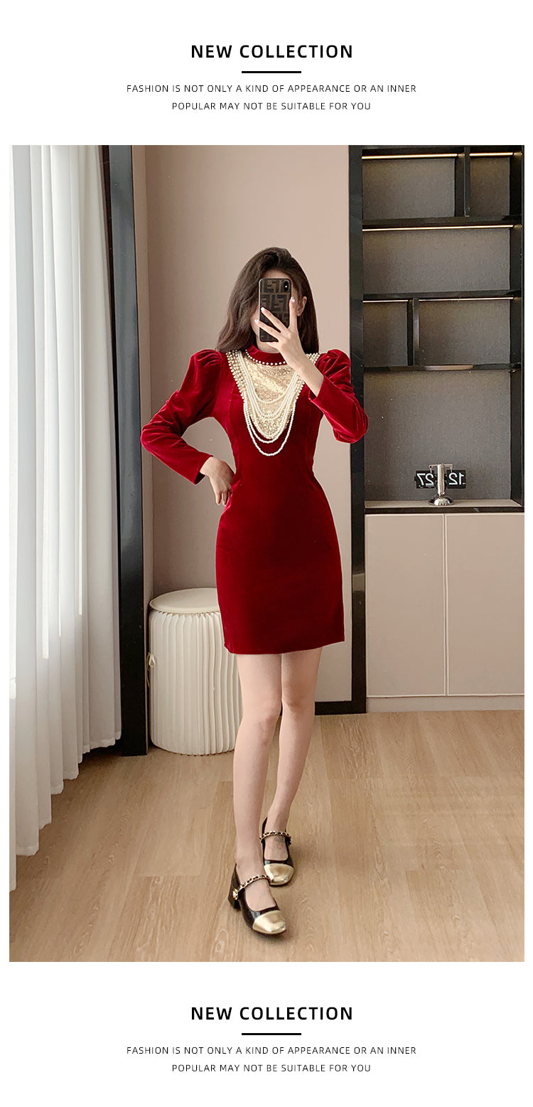 Toast Dress Bride 2023 Winter New Velvet Long Sleeves Engagement Evening Dress Women's High-Grade Host Dress