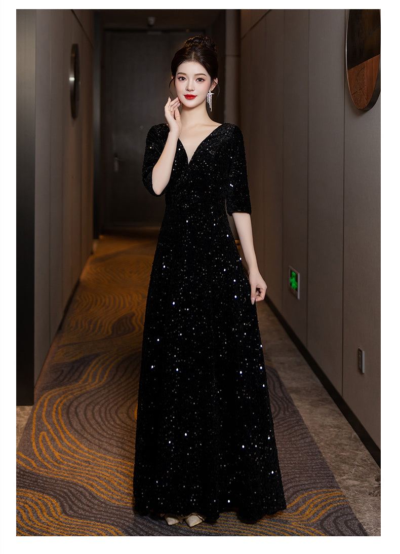 High-end Sequin Evening Dress for Choir Performance Host Conductor Piano Performance Slim Fit Slimming Choir Dress for Women