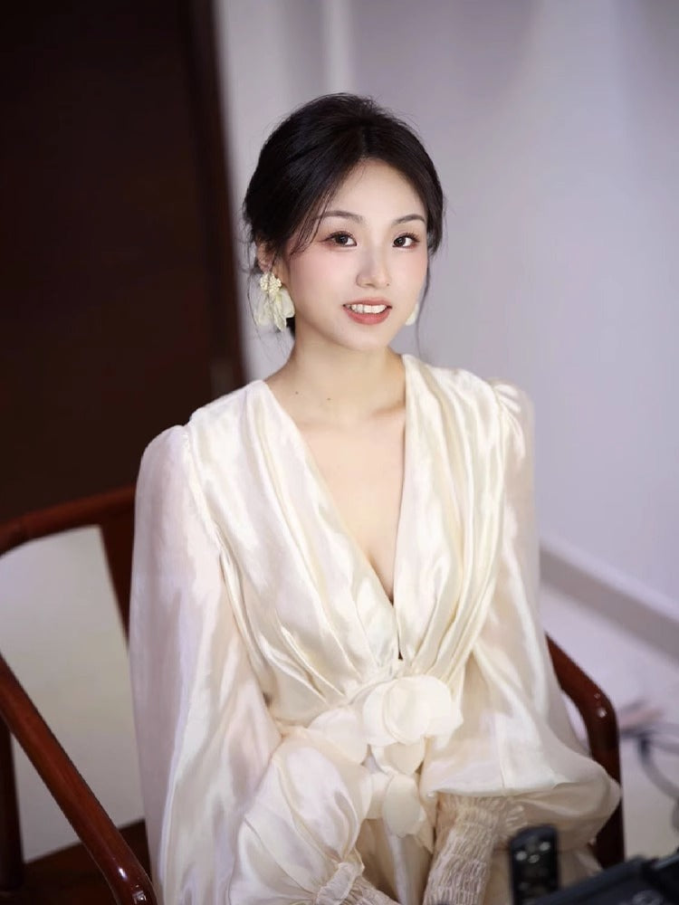 New Chinese Style Morning Gowns Female Bride Toast Clothing Engagement Dress High-End Affordable Luxury Niche White Fairy Waist-Tight Dress