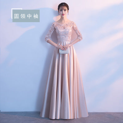 Long Bridesmaid Dress 2024 New Spring and Summer Korean Style Slim Fit Slimming Sisters Group Dress Performance Graduation Dress for Women