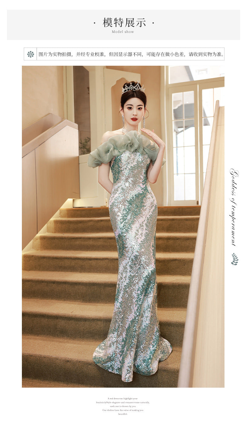 French High-End Fishtail Skirt Ladies Banquet Elegant Evening Dress Skirt Women's Sequined High Sense Long Sexy Host