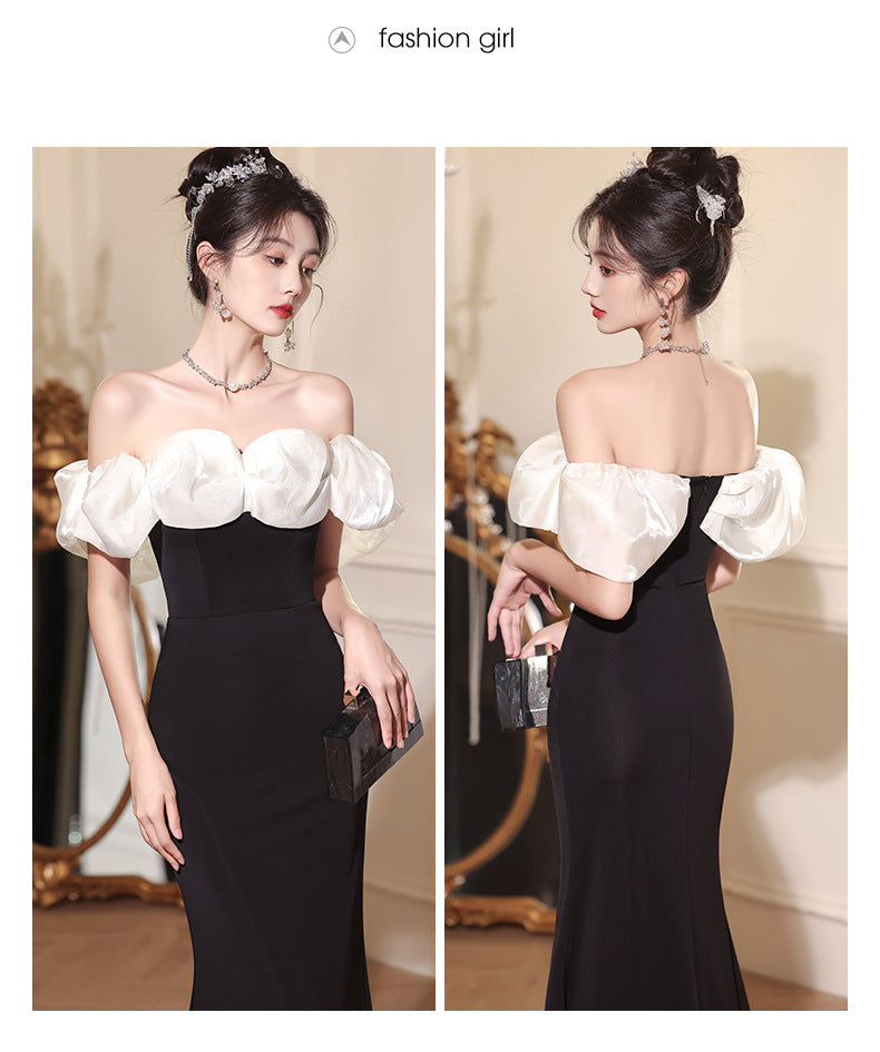 Beautiful off-Shoulder Evening Dress for Women 2024 New High-Grade Light Luxury Minority Banquet Host Elegant Fishtail Dress