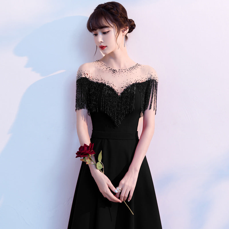 Evening Dress Black Sequin Socialite Dress Host Banquet Dress H2839