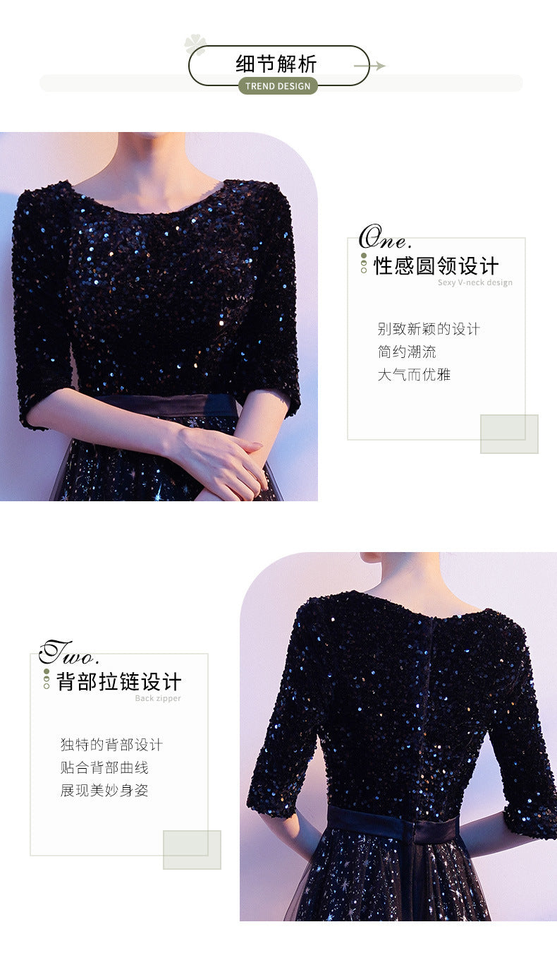 Banquet Evening Dress Dress Black Paillette Western Style Clothing Dresses H98923