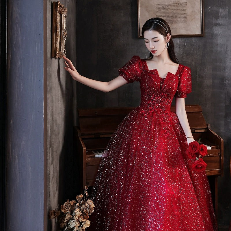 Toast Dress Bride 2024 Red New Style Wedding High-End Elegant Engagement Evening Dress Women's Gauze Dress Autumn