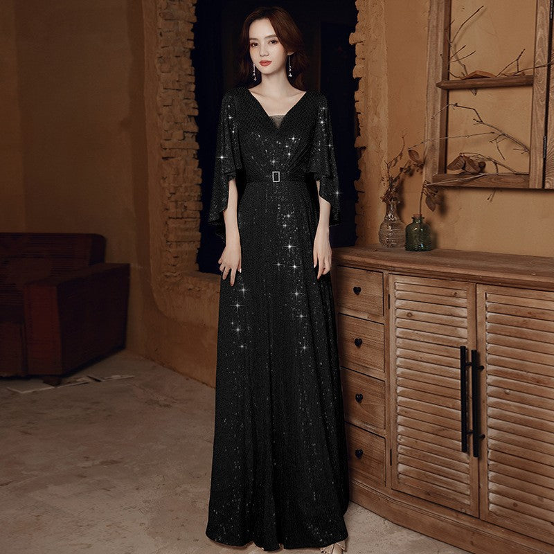 Banquet Evening Dress 2023 New Spring Elegant Golden Socialite Dress Long Host Annual Meeting Dinner Dress