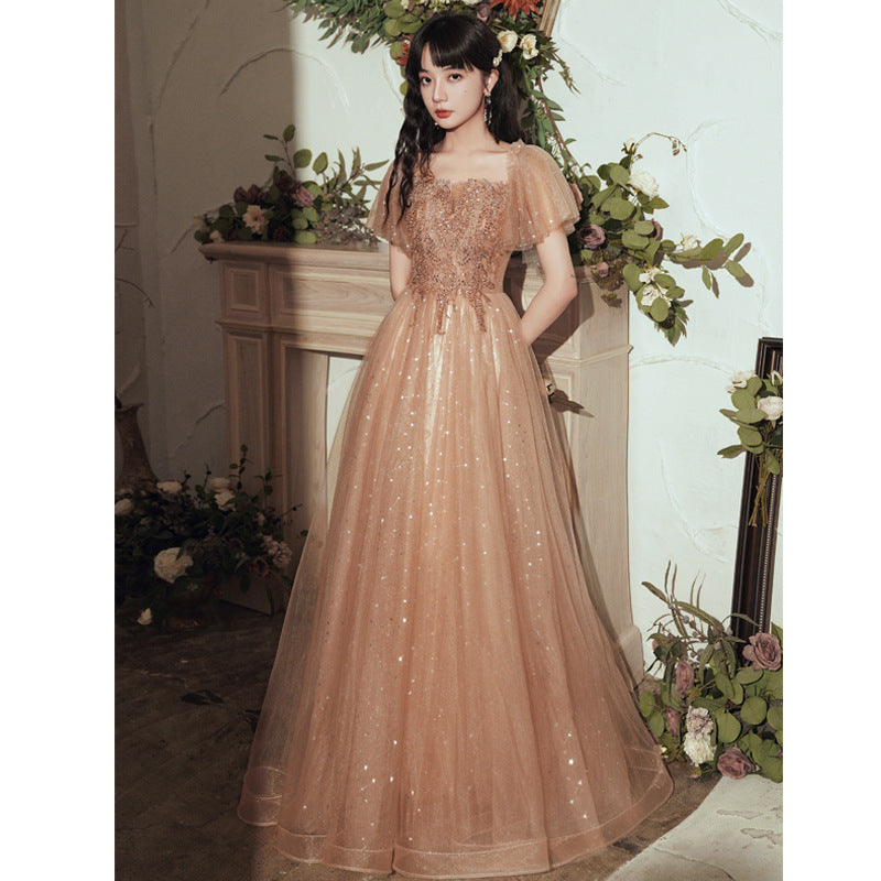 Sequin Dress Evening Dresses Evening Dress Female Banquet Pink Fairy Long Host Elegant H6672