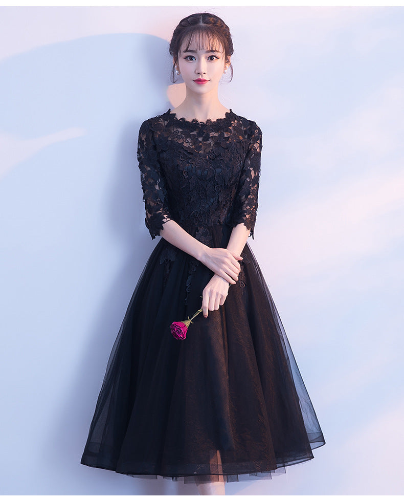 Banquet Evening Dress 2024 New Short Front and Long Back Elegant Party Gathering Dress Black Evening Dress One Piece Dropshipping