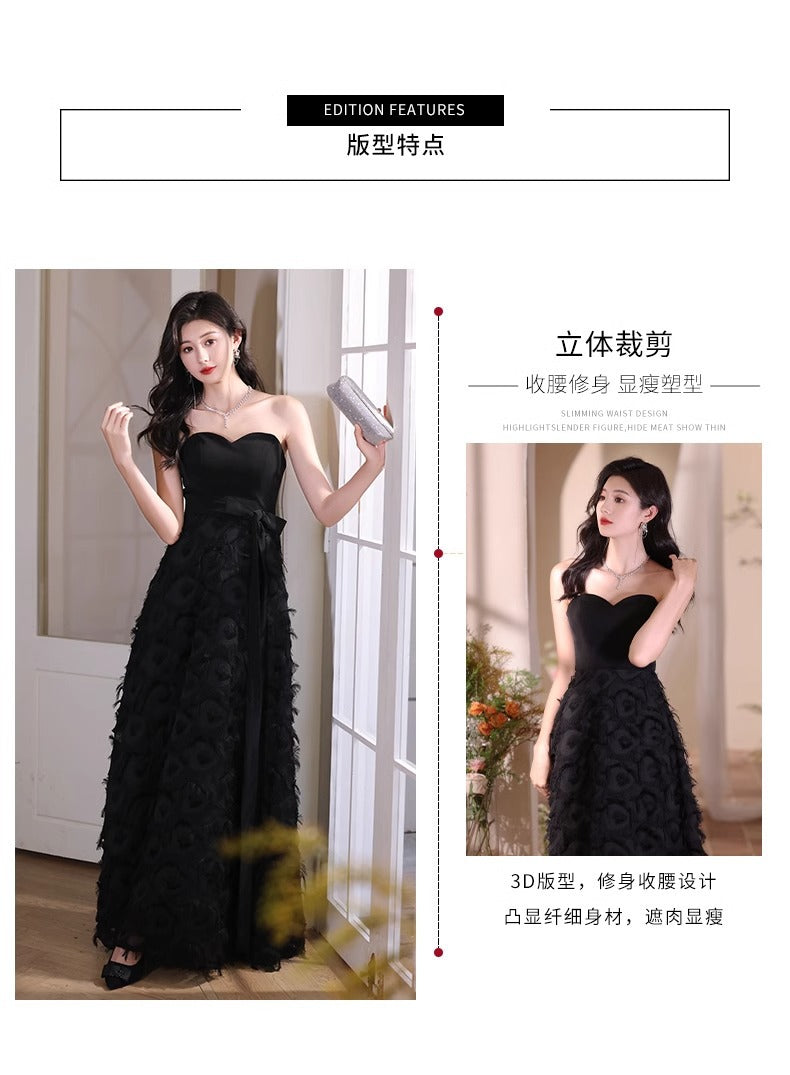 Black Tube Top Evening Dress for Women 2024 New Banquet Temperament Host Long Dress Student Art Exam 18-Year-Old Dress Autumn