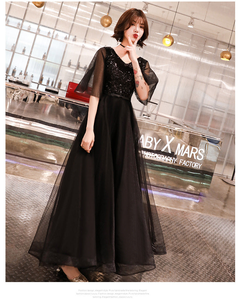 Banquet Evening Dress for Women 2024 Summer New Elegant Elegant Black Temperament Queen Choir Costumes Long Dress