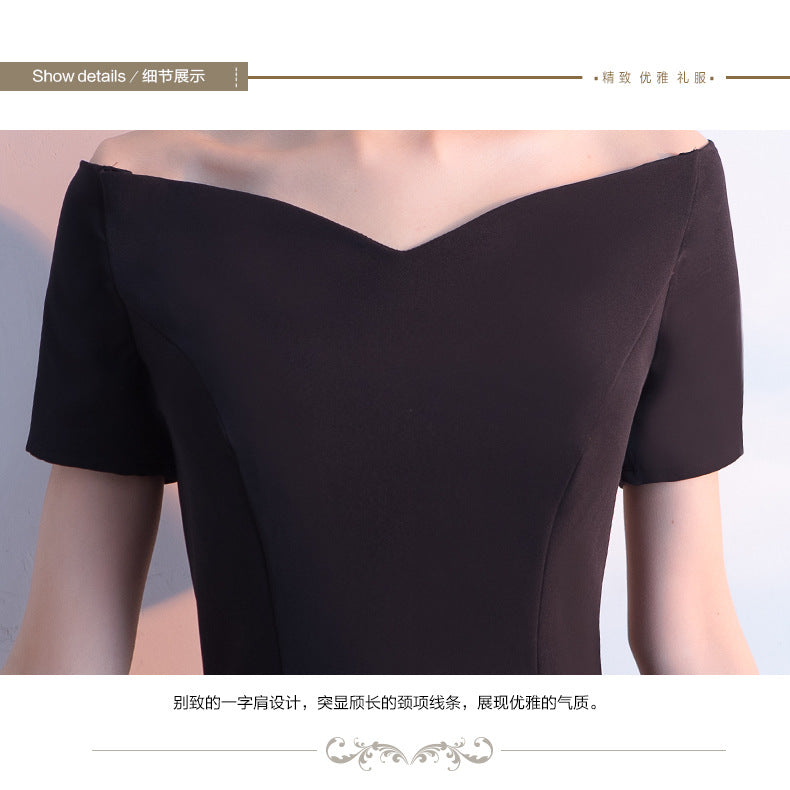 Banquet Evening Dress for Women, Short New Style, Slimming Elegant Princess Off-Shoulder Korean Version Bodycon Dress