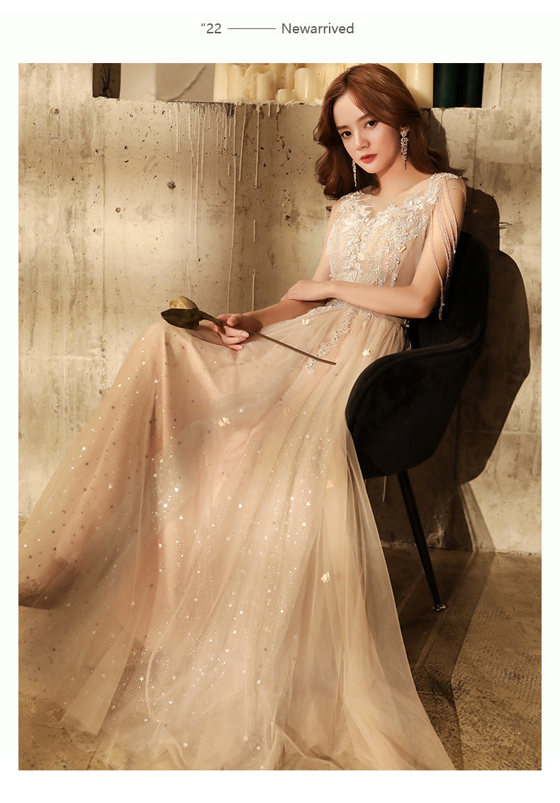 Shoulder Tassel Evening Dress 2024 New Banquet Long Elegant Sexy Socialite Dignified Annual Meeting Host Dress