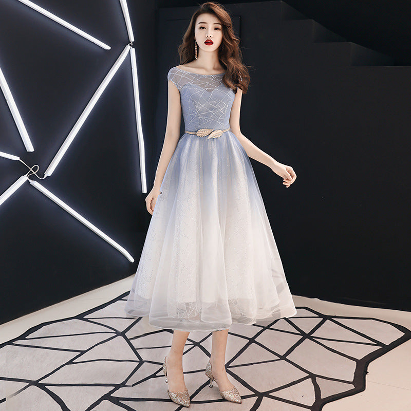 Starry Sky Gradient Banquet Evening Dress for Women 2024 New High-End Elegant Art Exam Host Long Slimming Dress