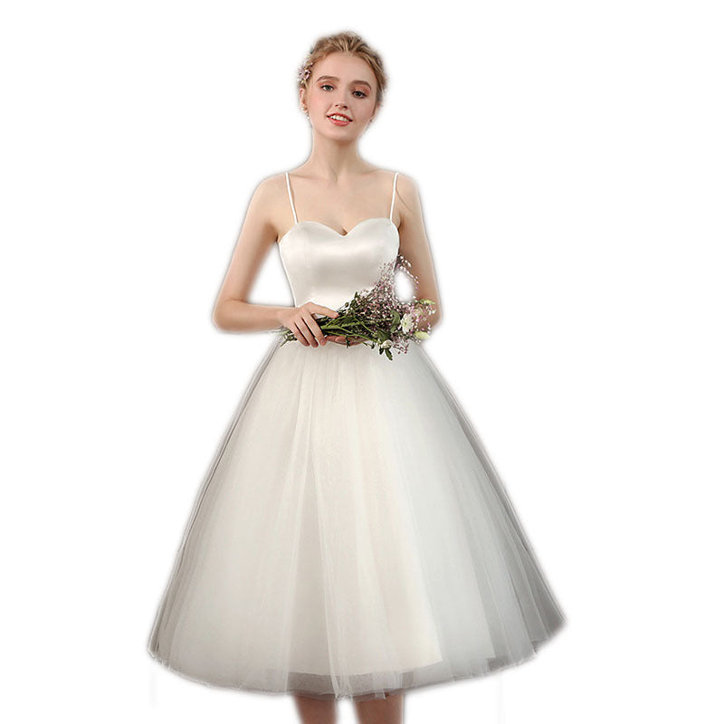 Bridal Bridesmaid Dress Spring New White Wedding Dress Strap Short Photo Light Wedding Dress Graduation Season Photoshoot Women