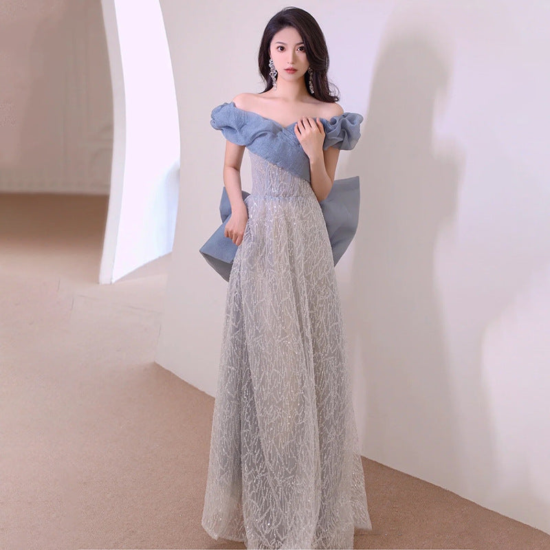 2024 Evening Dress Niche High-End off-Shoulder Ladies Banquet Super Fairy Engagement Princess Dress Bridal Toast Dress