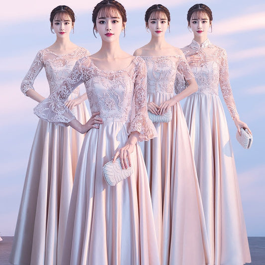 Long Bridesmaid Dress 2024 New Spring and Summer Korean Style Slim Fit Slimming Sisters Group Dress Performance Graduation Dress for Women