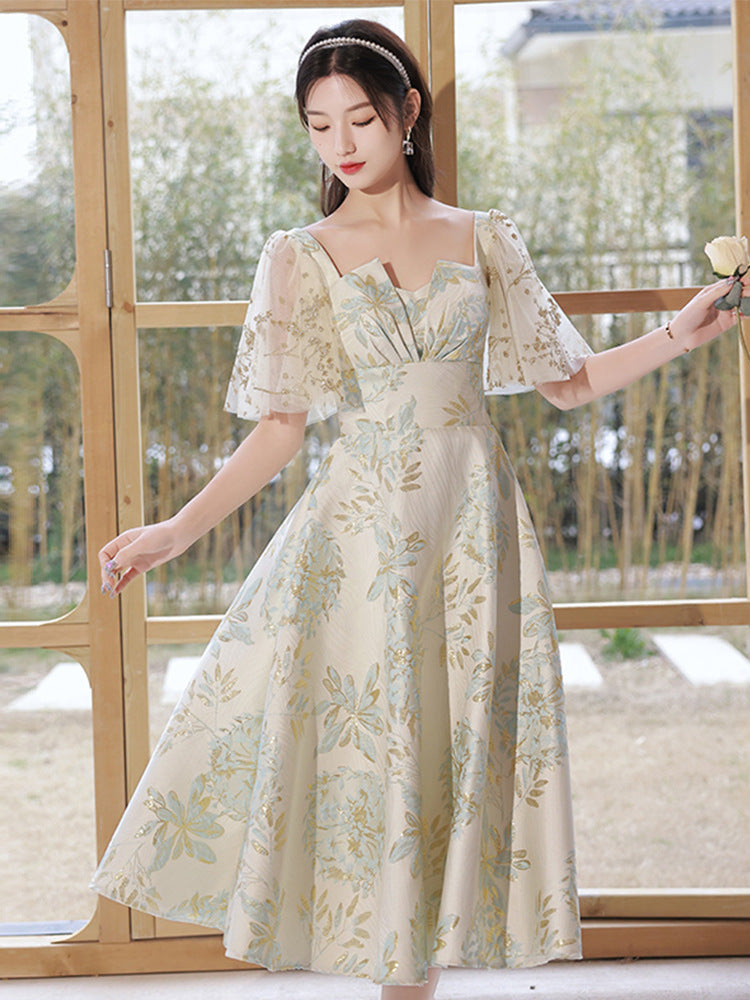 Daily Wearable French Suit 2024 New Summer Floral Bridesmaid Dress Dress Small Banquet Evening Dress
