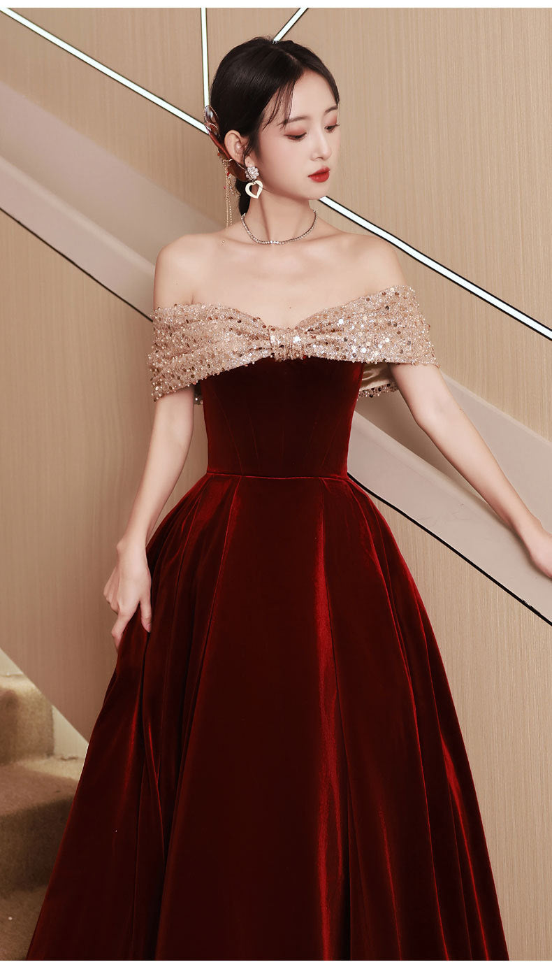 Western Style Clothing Dresses Bridal Summer Wine Red off-Shoulder Fashion Engagement Dress Women's Banquet Temperament Dress H98923