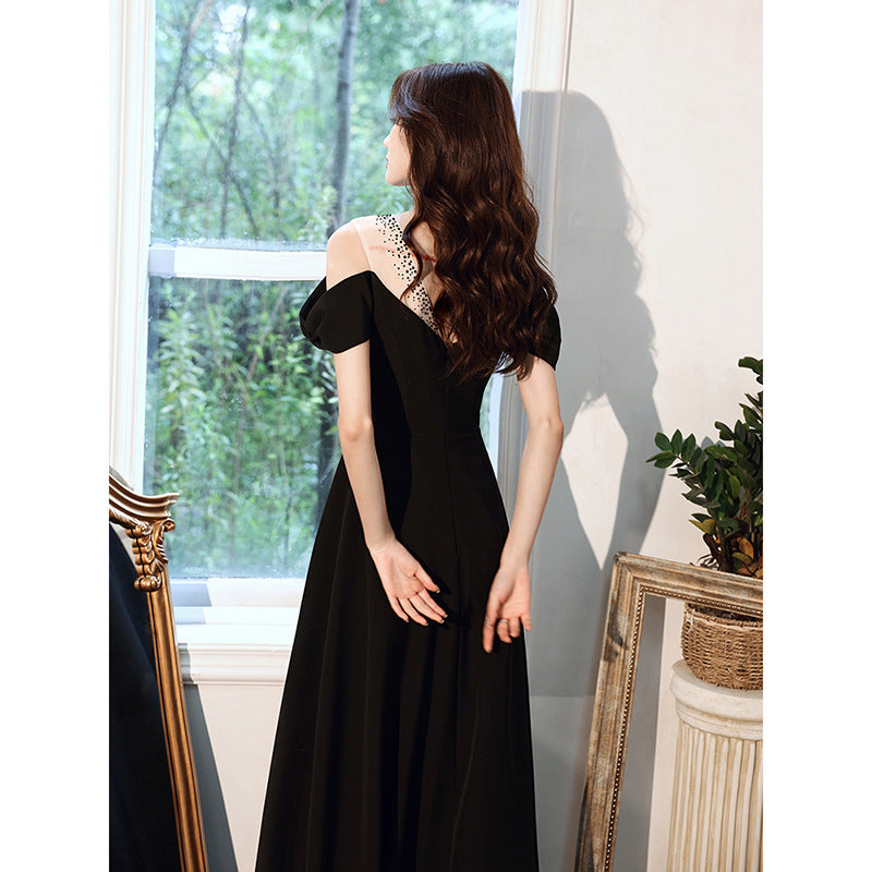 Black Evening Dress for Women 2024 New Daily Style Long Elegant Dress Host Ladies Party Dress